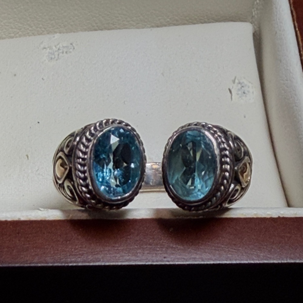 Elegant Sterling  Silver and 18k gold genuine Blue topaz Gemstones